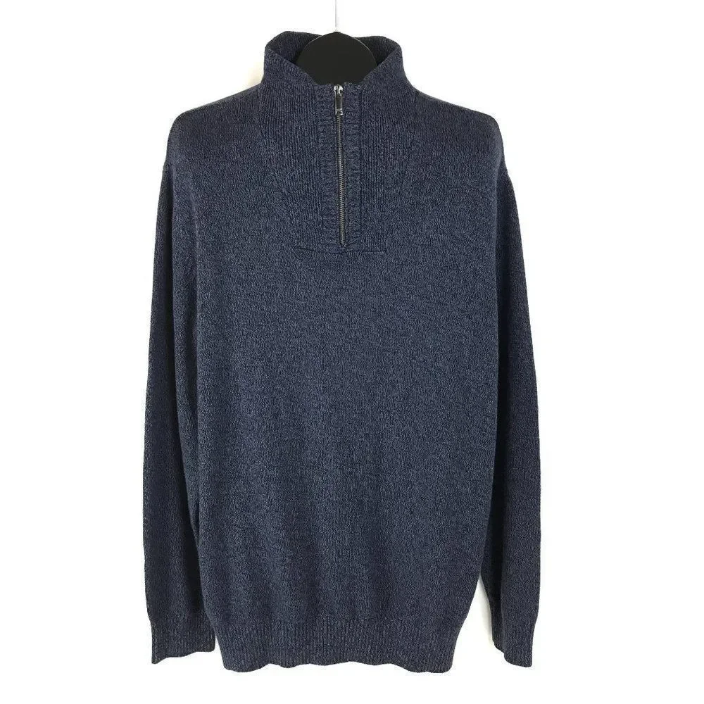 CK Calvin Klein Sweater Men's XL Mock Neck Pullover Blue Cotton Blend 1/4 Zip